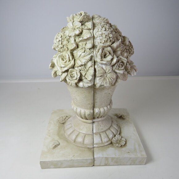 Pair of Vintage Faux Stone Floral Urn Bookends or Door Stops Distressed design - Picture 2 of 12